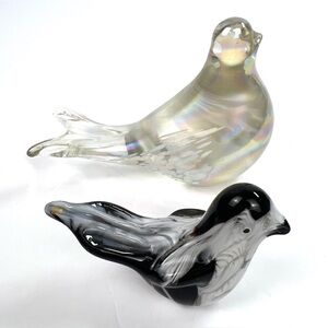 Murano Style Handcrafted Heavy Art Glass Bird Figurine Paperweight Set of 2